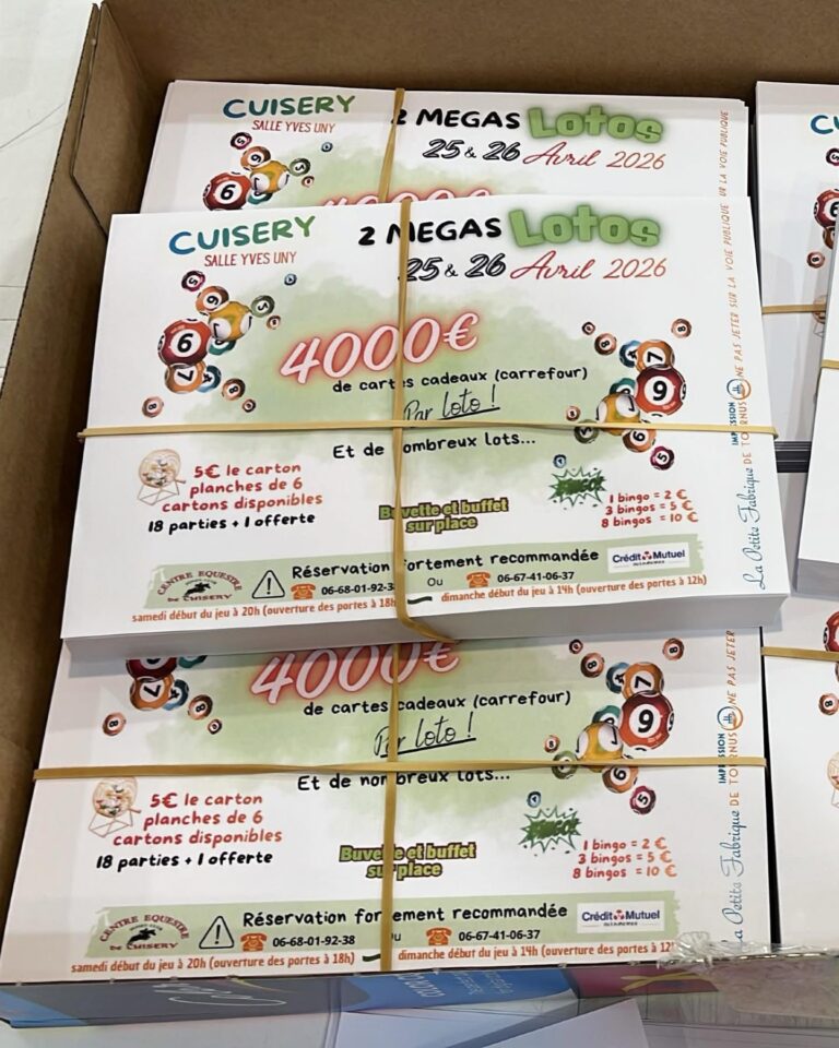 Cartes de loto imprimées pour un événement