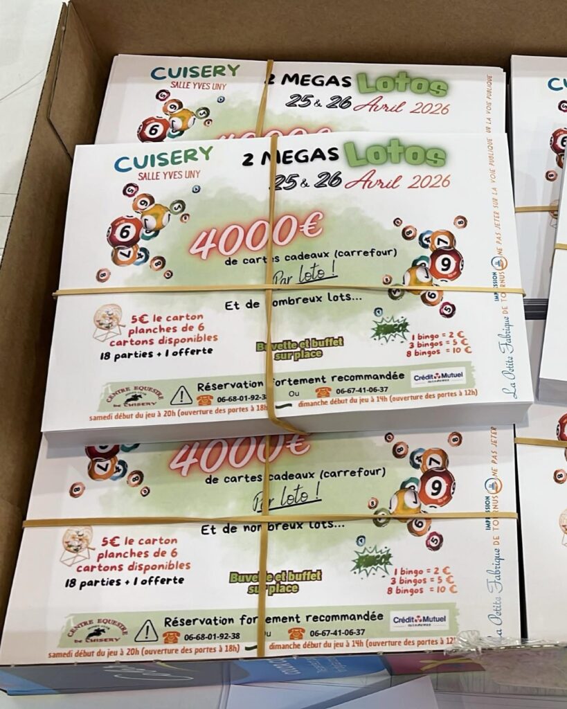 Cartes de loto imprimées pour un événement